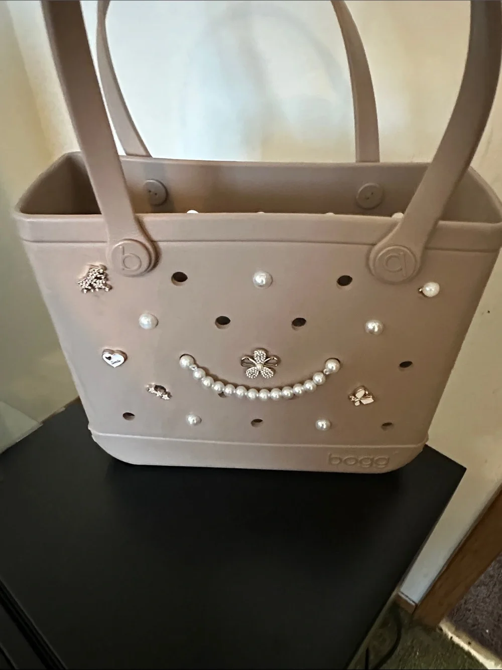 BOGG BAG petite tote in dusty blush with pearl and charm accents